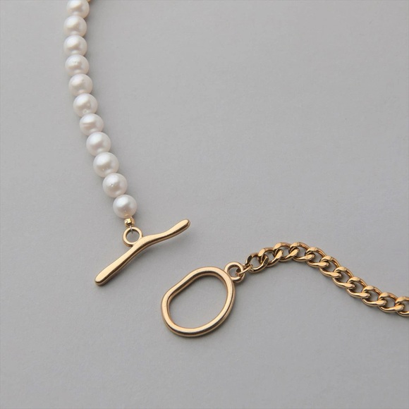 Freshwater Pearls Half Chain Necklace 6.5 - 7.0 mm in stainless steel - Picture 6 of 6